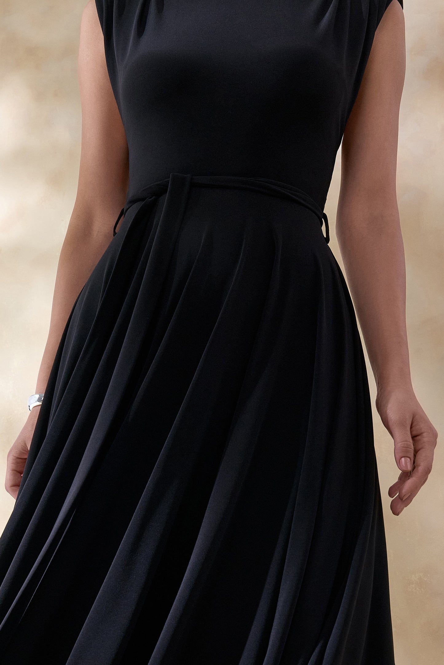 Roselena | Black High-Neck Midi Dress