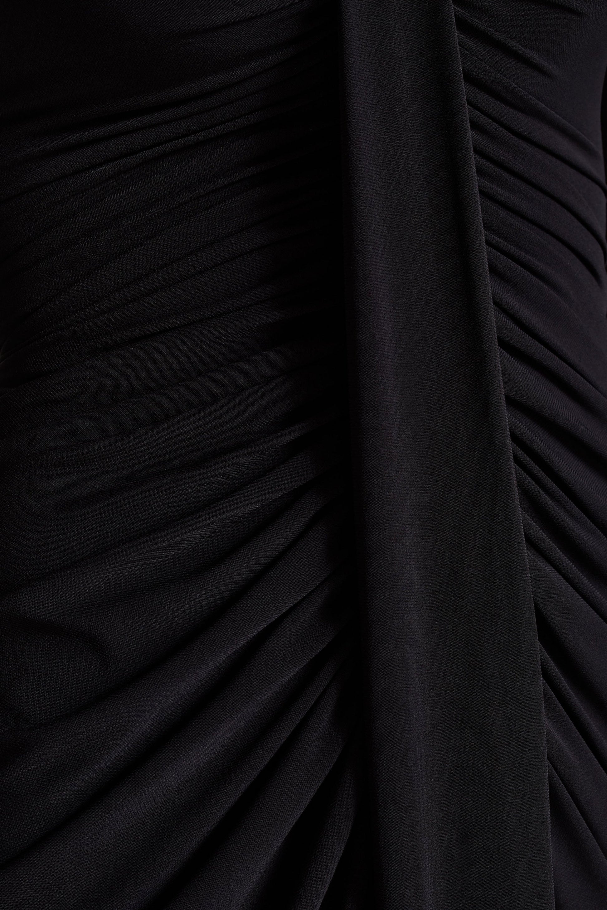 Rosetta | Black Sweetheart-Neck Midi Dress With Sheer-Sleeves