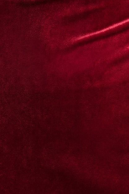 Nivina | Red Velvet High-Neck Midi Dress With Cap-Sleeves