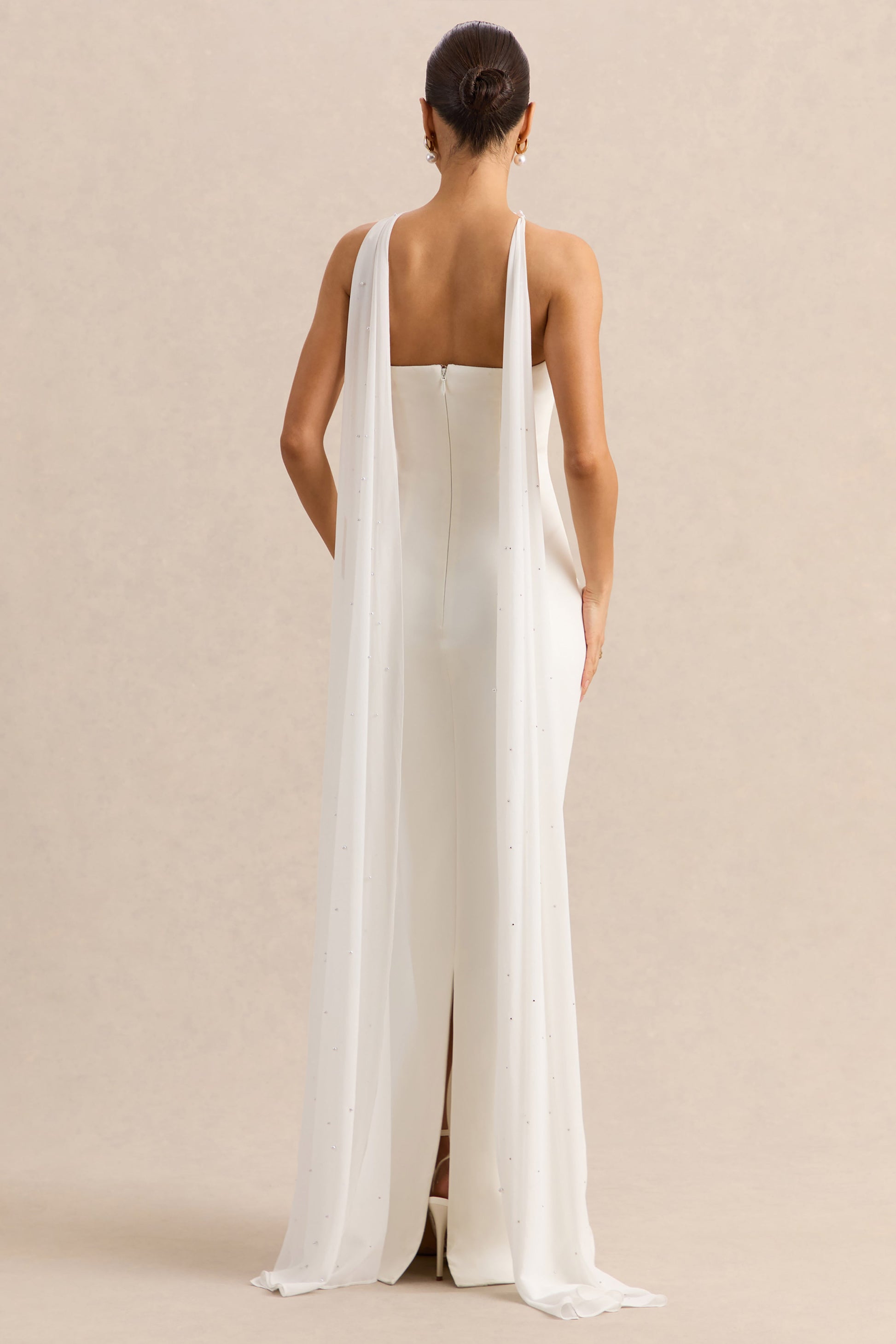 Alina | White Bandeau Maxi-Dress With Cape