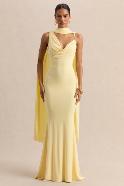 Armelia | Lemon Cowl-Neck Maxi Dress With Scarf-Detail