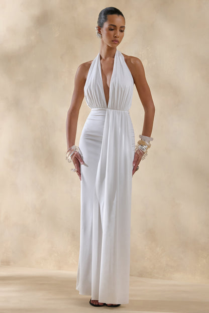 Doria | White Plunge-Neck Maxi Dress