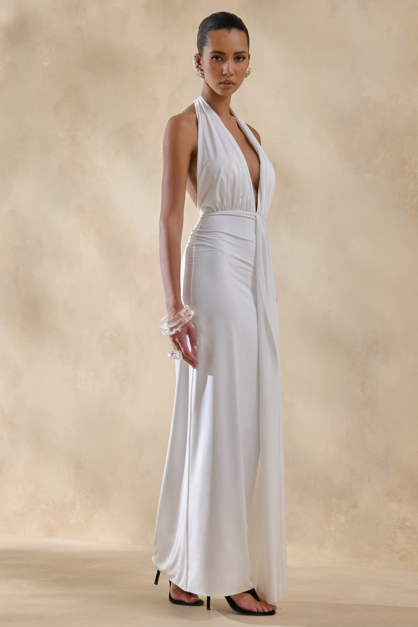 Doria | White Plunge-Neck Maxi Dress