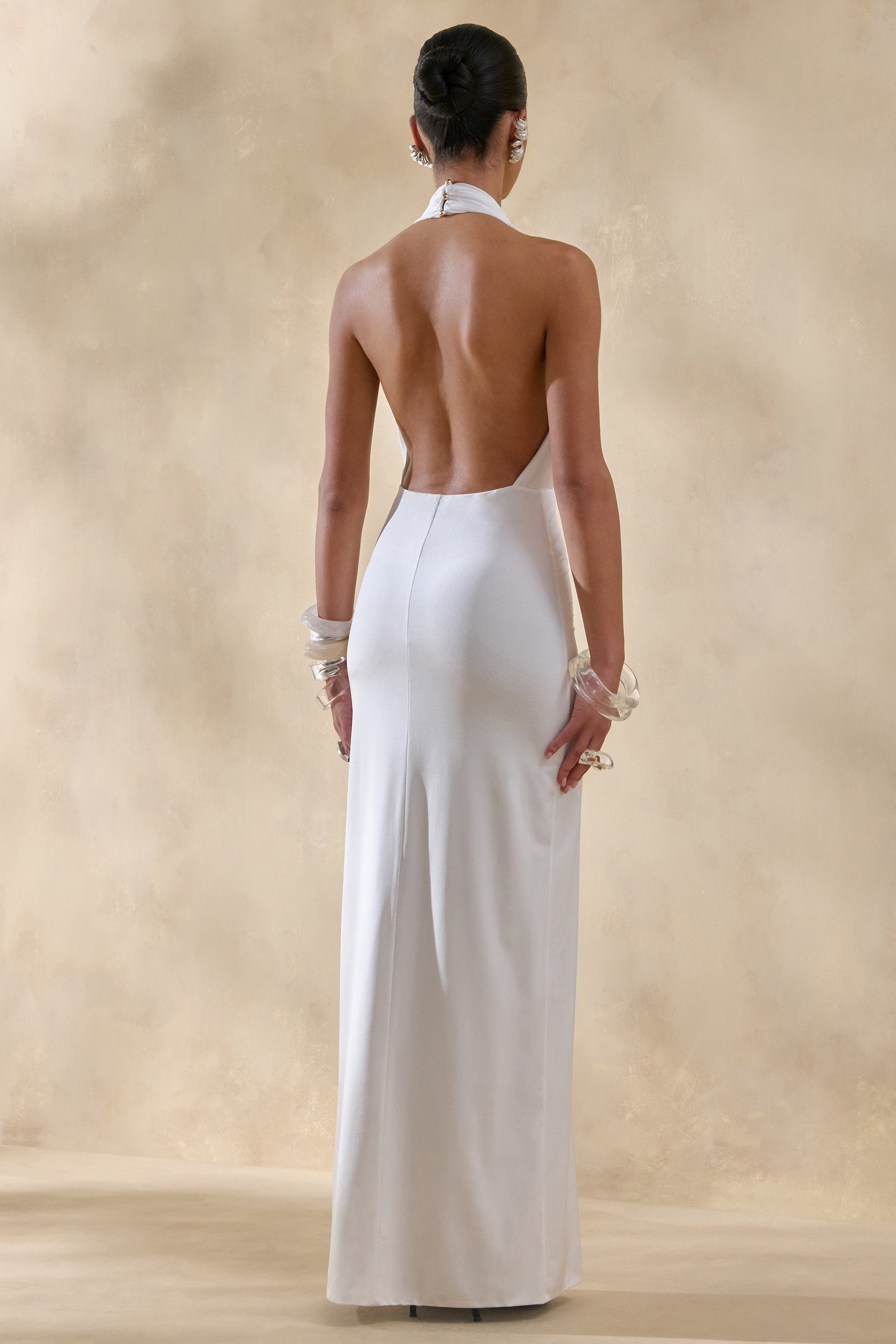 Doria | White Plunge-Neck Maxi Dress