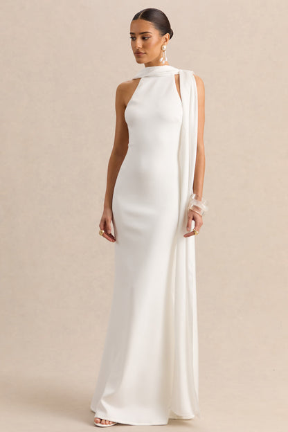 Vionette | White High-Neck Maxi Dress With Scarf