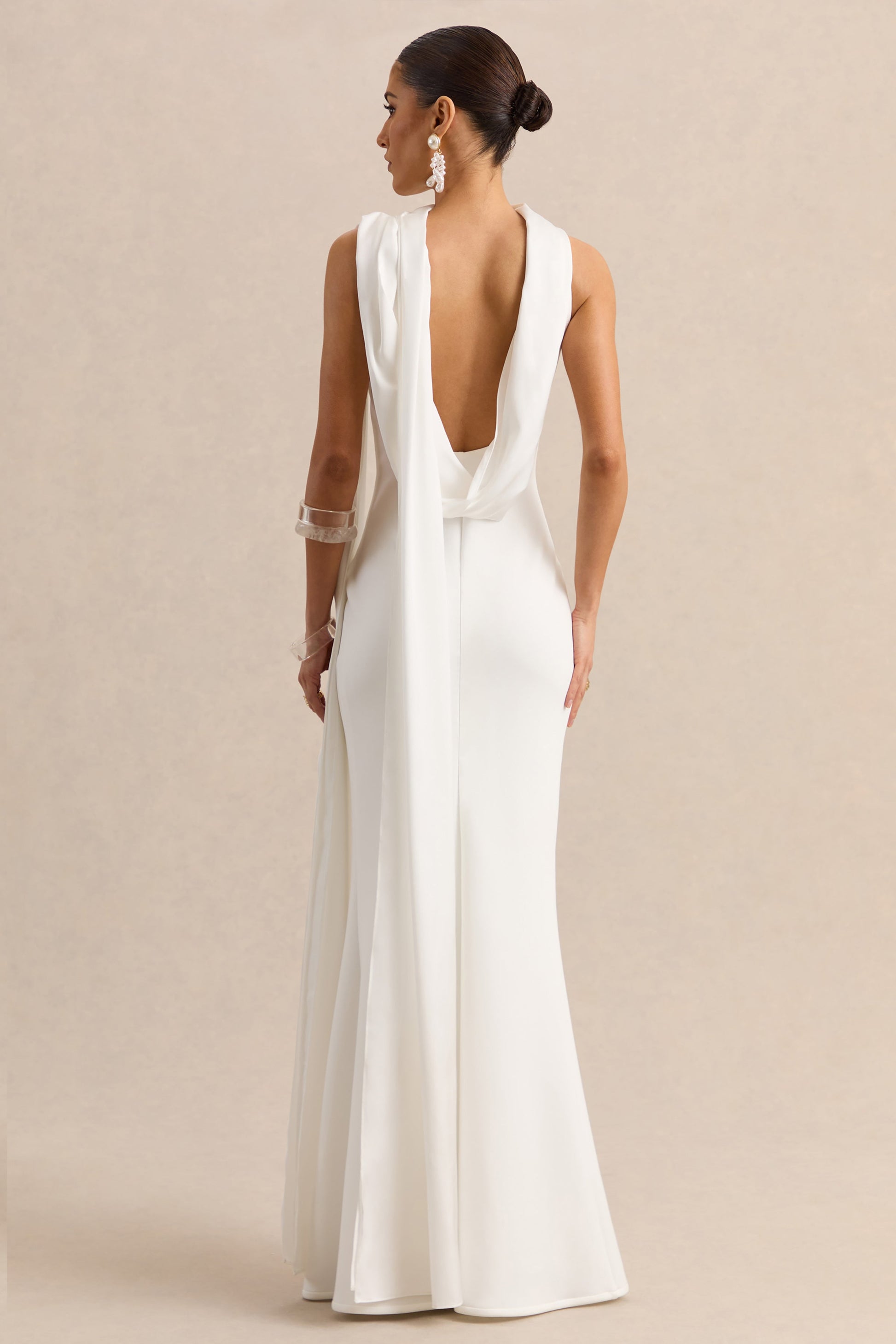 Vionette | White High-Neck Maxi Dress With Scarf
