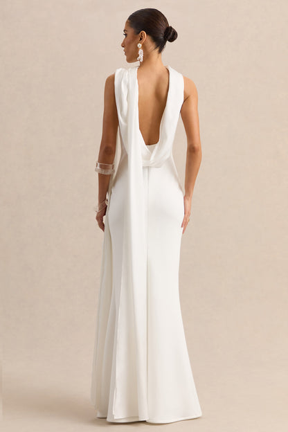 Vionette | White High-Neck Maxi Dress With Scarf