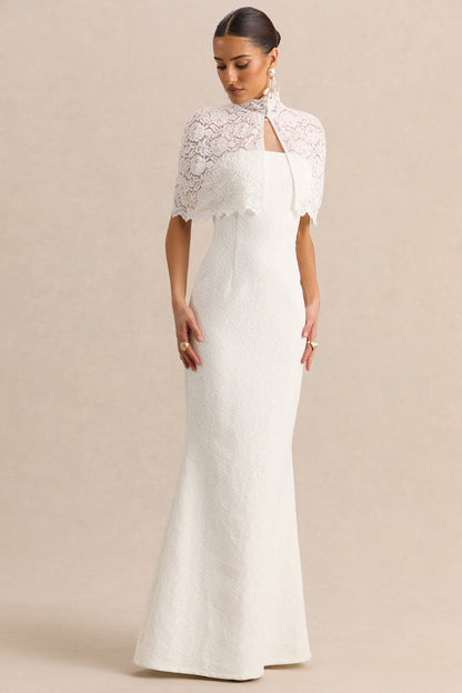 Rosevine | White Lace Crew-Neck Maxi Dress With Mesh Panel