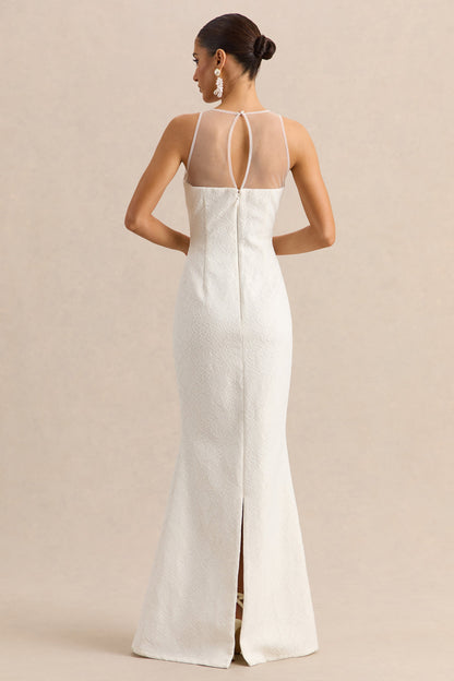 Rosevine | White Lace Crew-Neck Maxi Dress With Mesh Panel