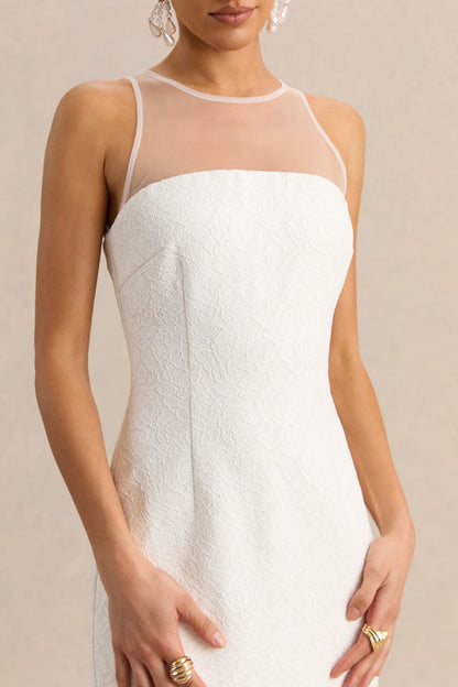 Rosevine | White Lace Crew-Neck Maxi Dress With Mesh Panel