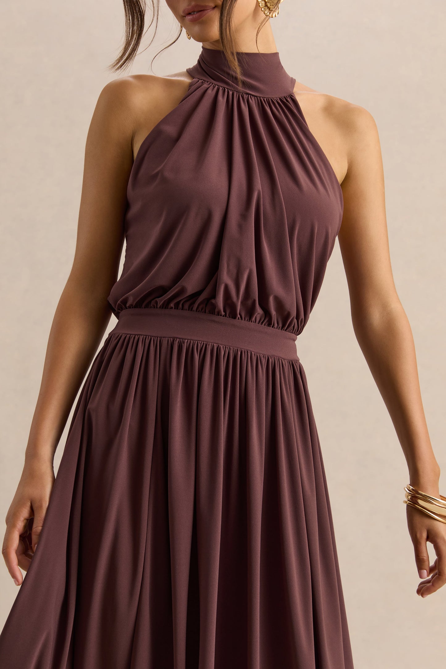 Hedira | Brown High-Neck Midi Dress