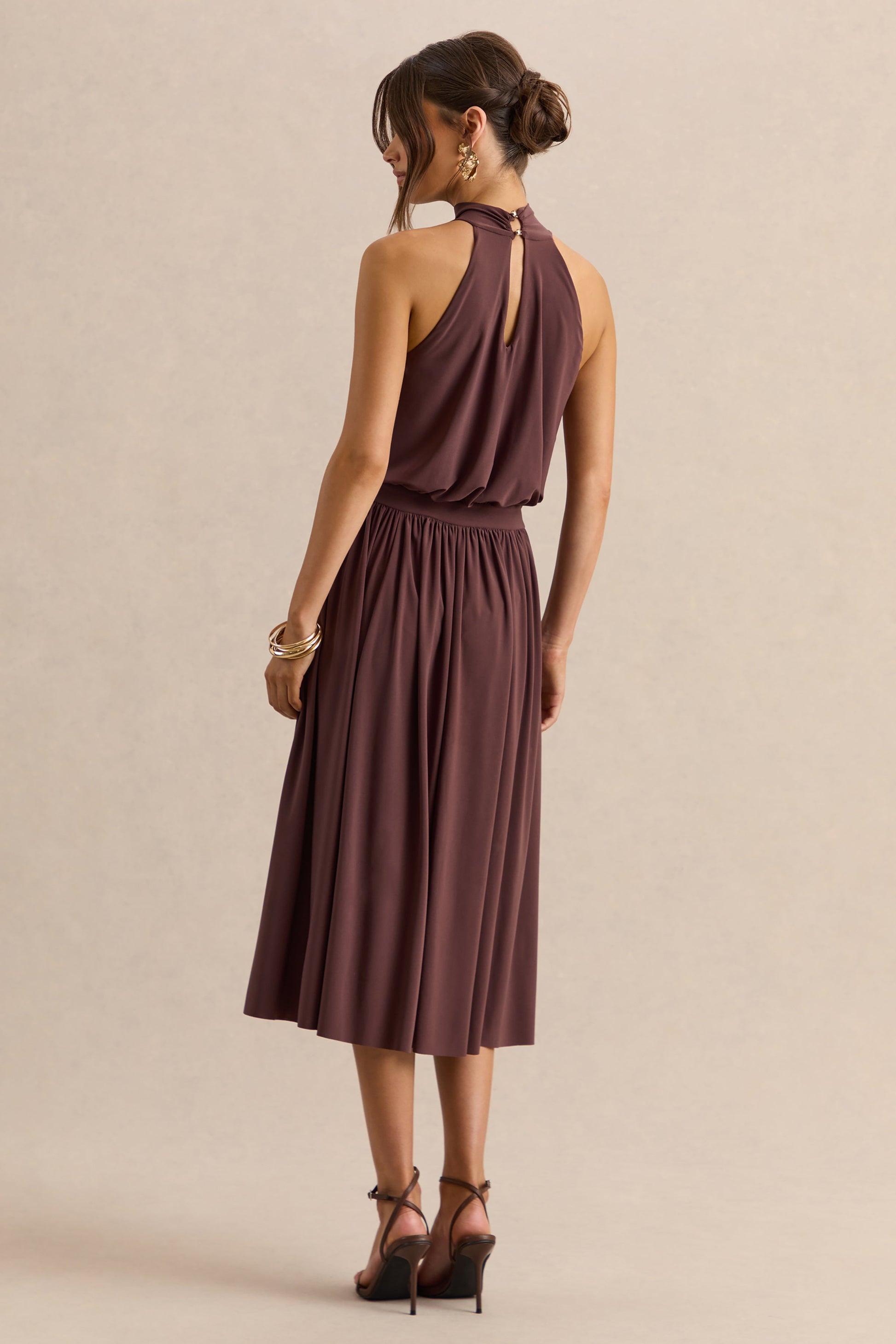 Hedira | Brown High-Neck Midi Dress