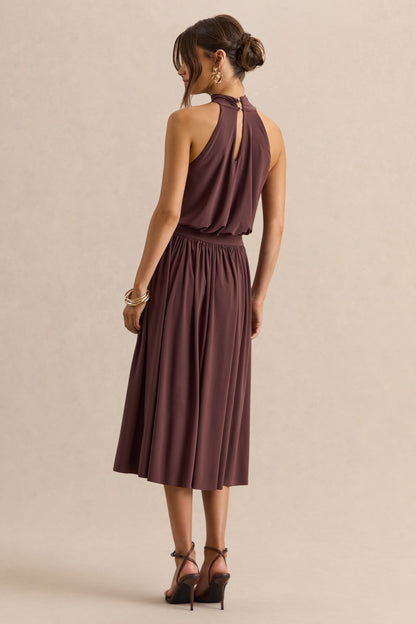 Hedira | Brown High-Neck Midi Dress