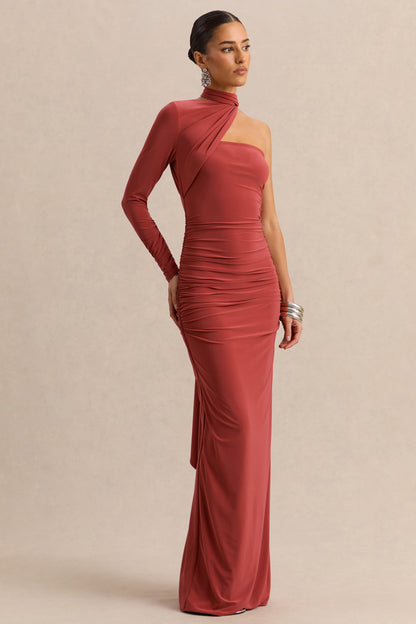 Cerisia | Rust Asymmetric-Neck Maxi Dress With Sash Detailing