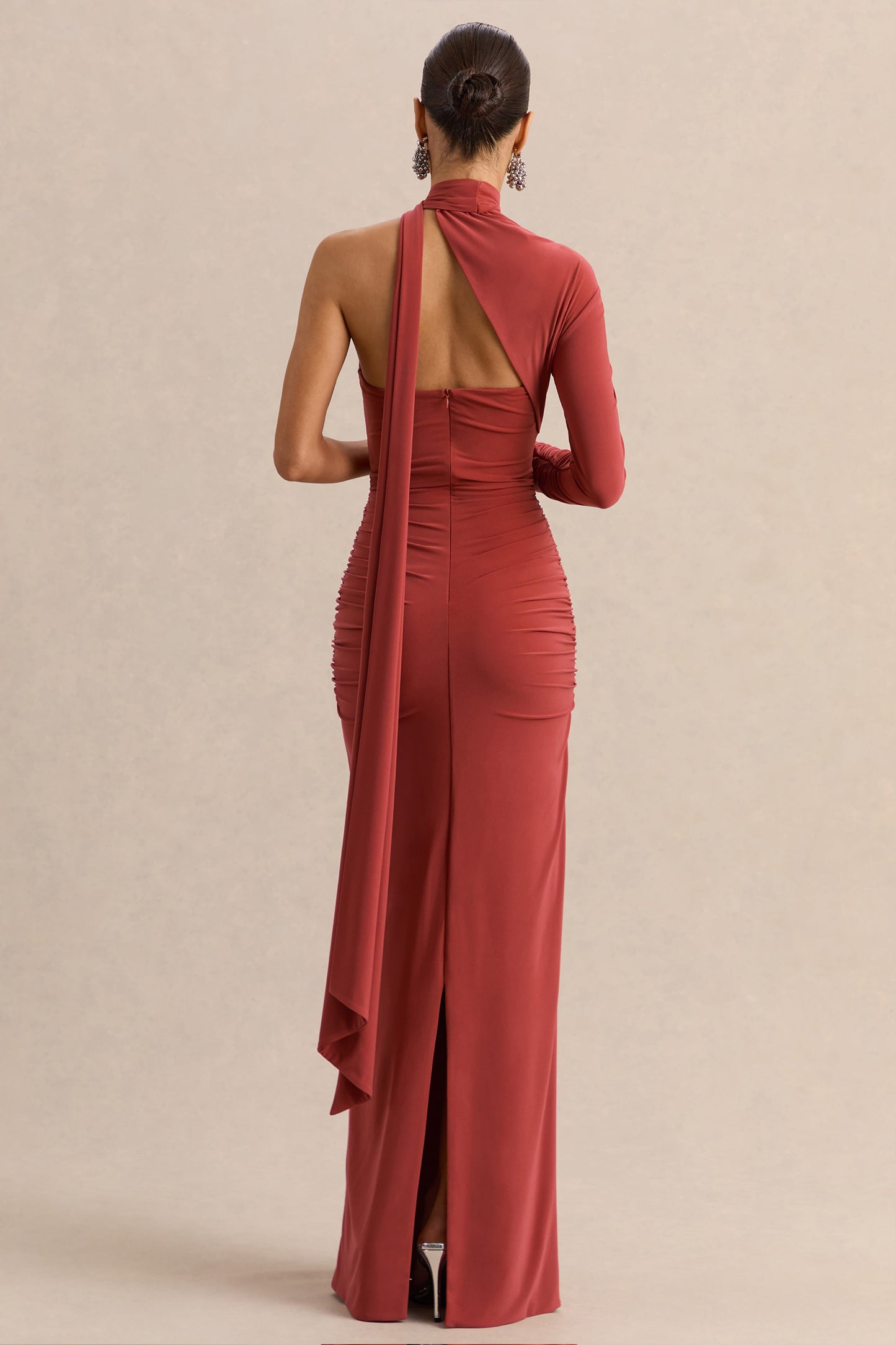 Cerisia | Rust Asymmetric-Neck Maxi Dress With Sash Detailing