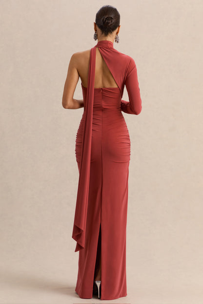 Cerisia | Rust Asymmetric-Neck Maxi Dress With Sash Detailing