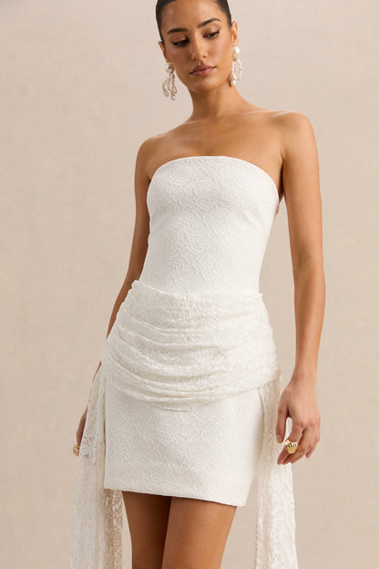 Sabrelle | White Bandeau-Neck Mini Dress With Draped-Detailing