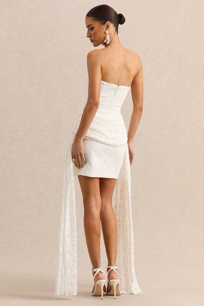 Sabrelle | White Bandeau-Neck Mini Dress With Draped-Detailing
