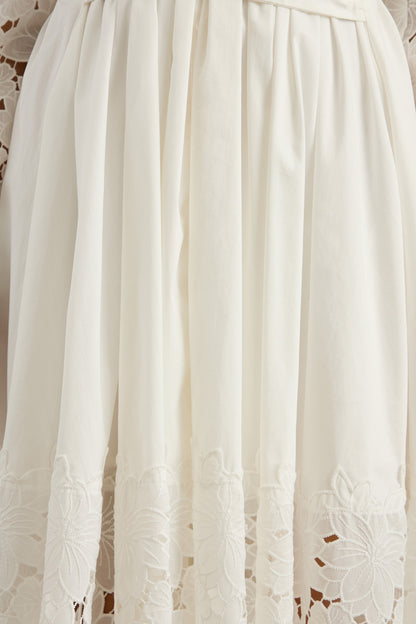 Zalynne | White Broderie Collared-Neck Midi Dress
