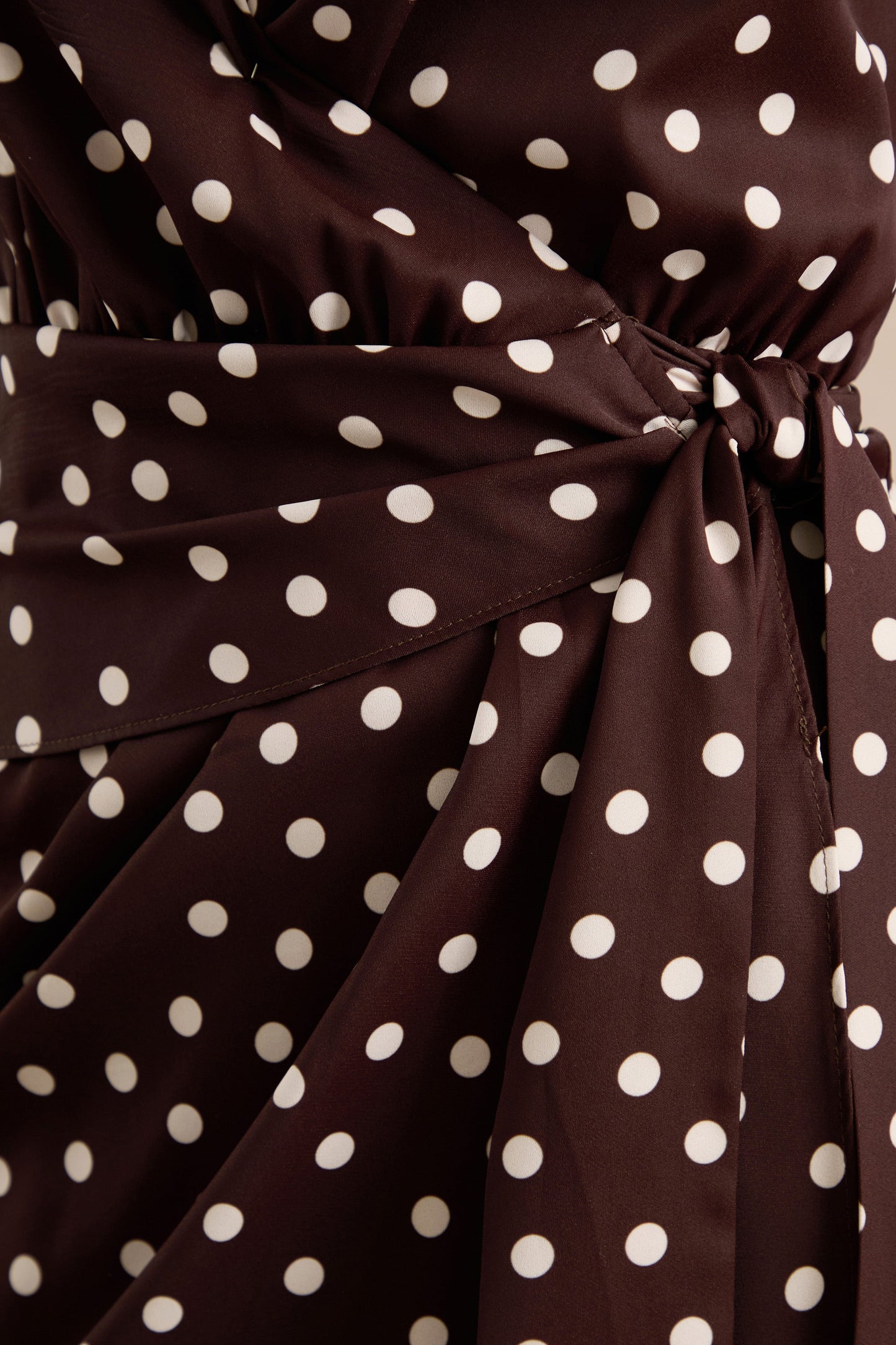 Amarosia | Brown Polka-Dot Wrap Shirt Midi-Dress