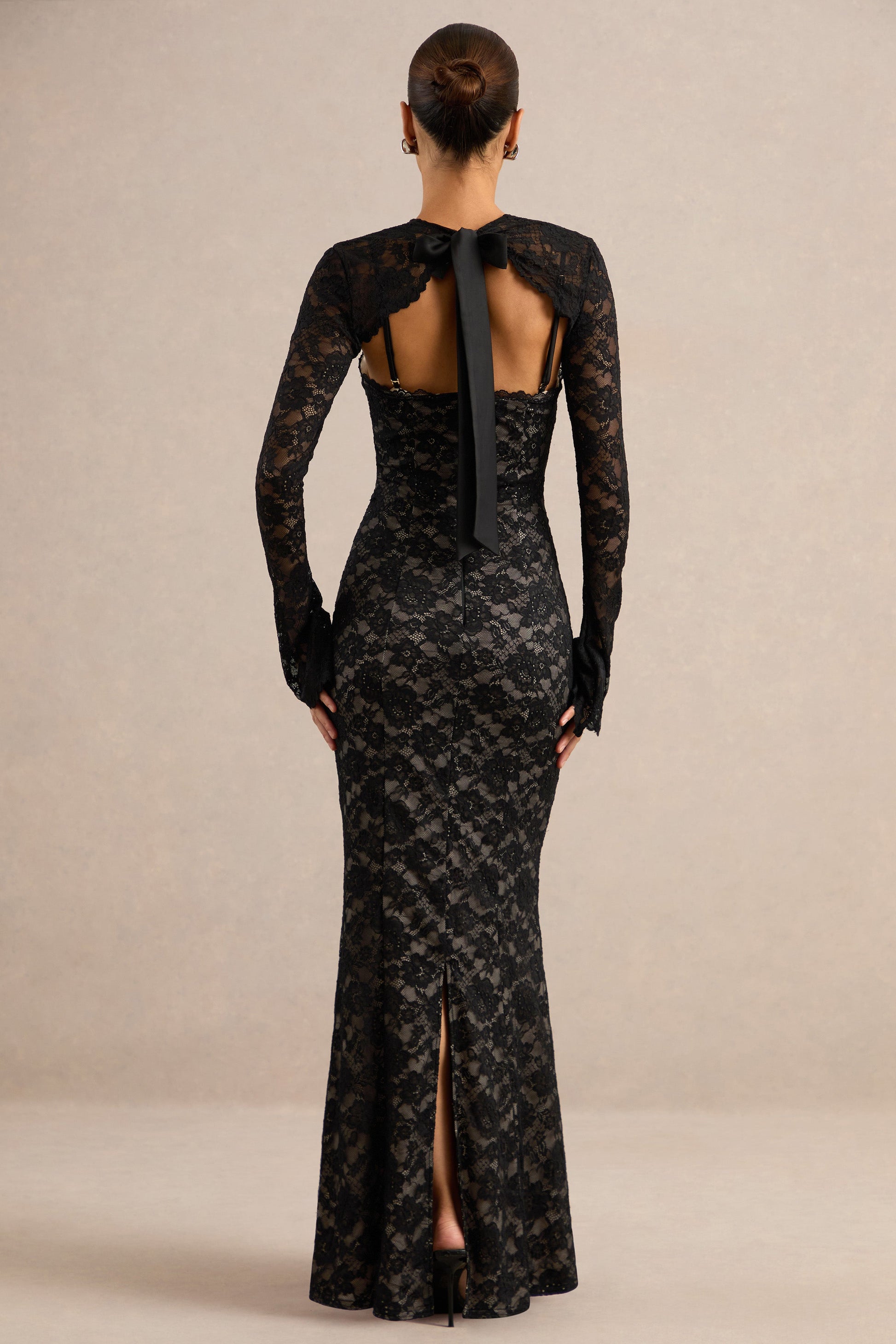 Mirellia | Black Lace Sweetheart-Neck Maxi Dress