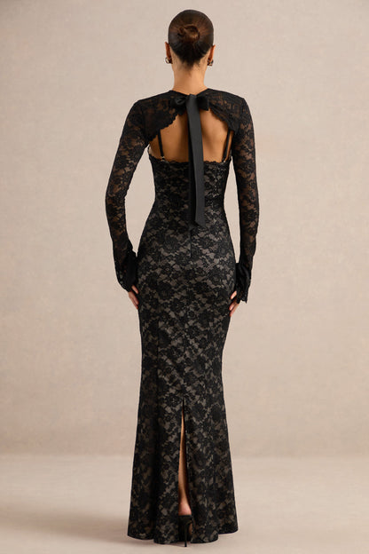 Mirellia | Black Lace Sweetheart-Neck Maxi Dress