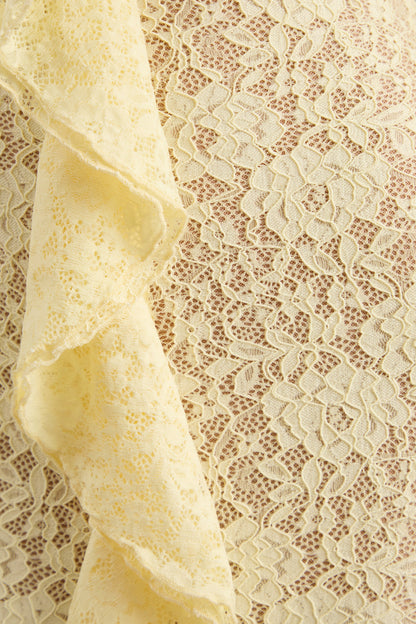 Exelia | Lemon Lace Plunge-Neck Maxi Dress With Long-Sleeves