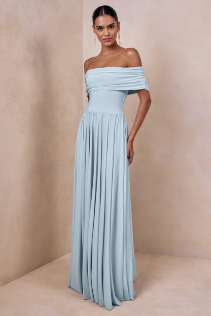 Cindie | Powder Blue Bardot-Neck Maxi Dress
