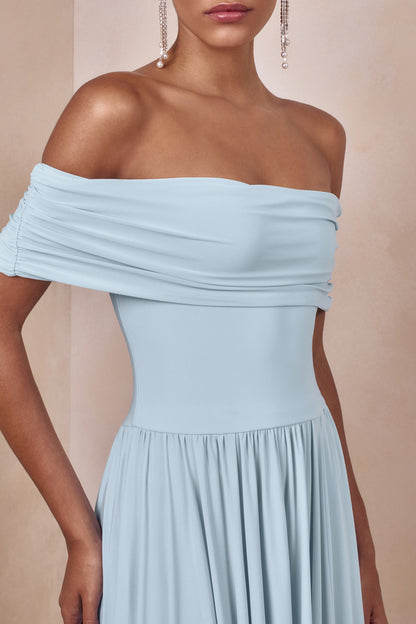 Cindie | Powder Blue Bardot-Neck Maxi Dress