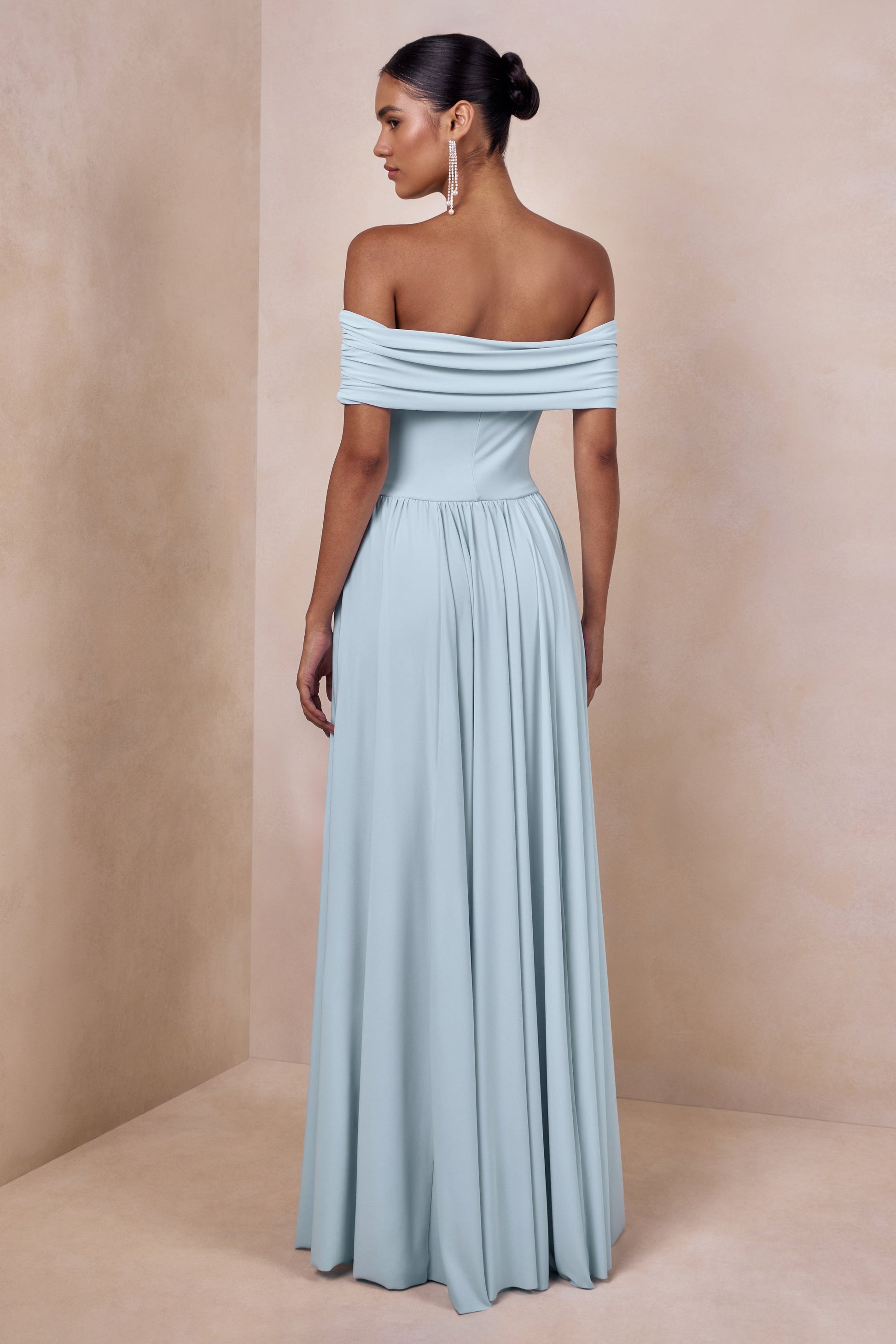 Cindie | Powder Blue Bardot-Neck Maxi Dress