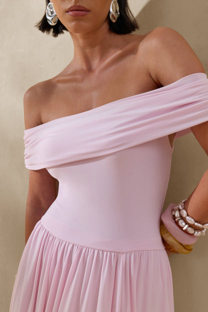 Cindie | Pink Bardot-Neck Maxi Dress