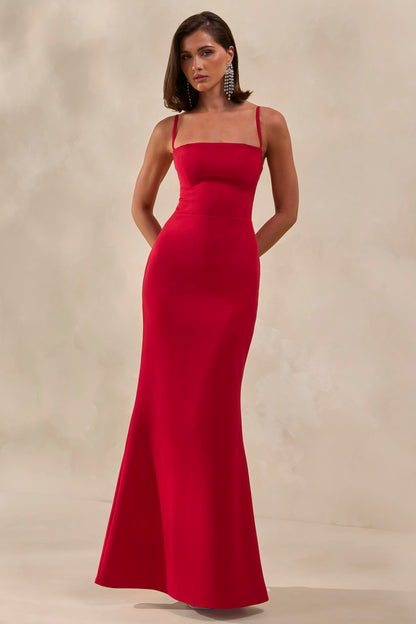 Zavira | Red Square-Neck Maxi Dress