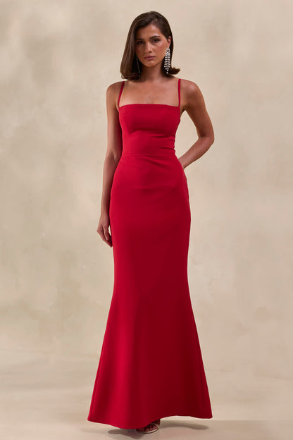 Zavira | Red Square-Neck Maxi Dress