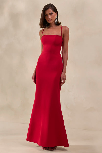 Zavira | Red Square-Neck Maxi Dress