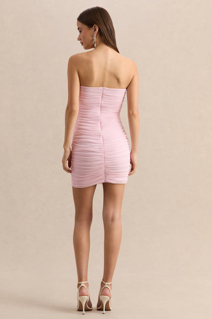 Merisse | Light Pink Bandeau Mini-Dress With Ruched-Detailing