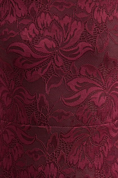 Iselle | Burgundy Lace Bardot-Neck Maxi Dress With Scarf-Detail