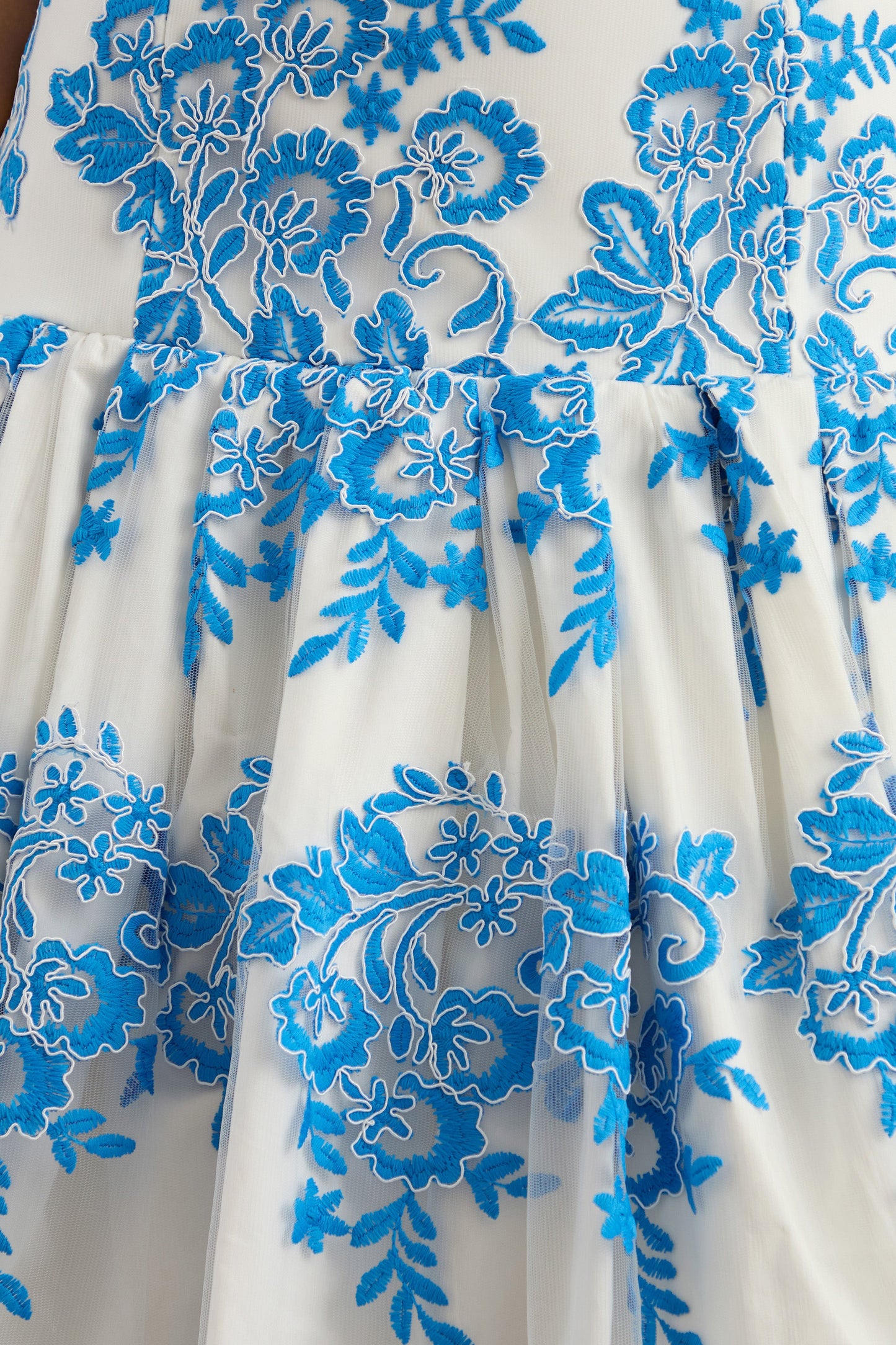Mayra | Blue Lace Square-Neck Midi Dress With Voluminous Skirt