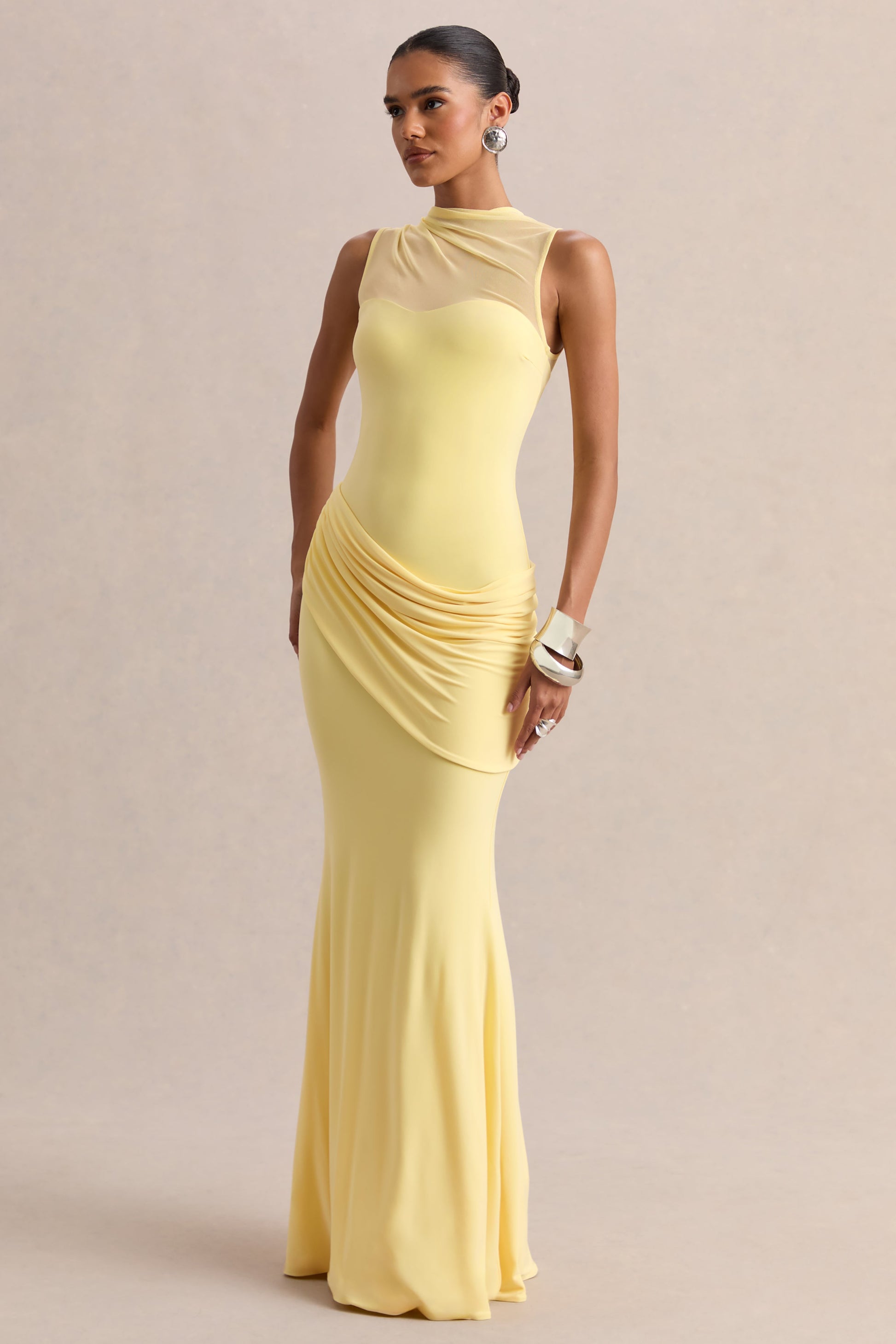 Lyssy | Lemon High-Neck Maxi Dress With Mesh-Detail