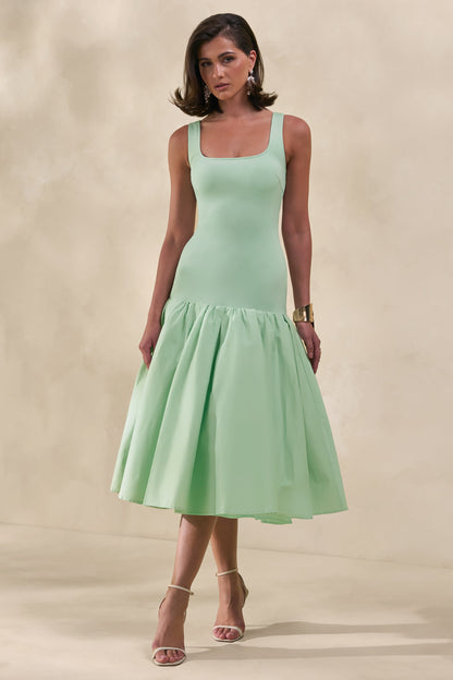Nanette | Mint Square-Neck Midi Dress With Voluminous Skirt