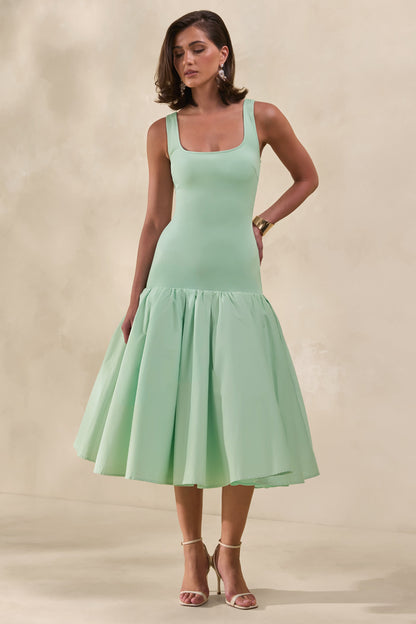 Nanette | Mint Square-Neck Midi Dress With Voluminous Skirt
