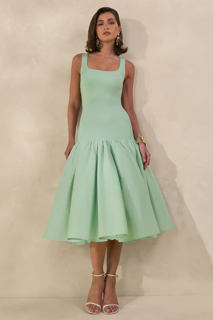 Nanette | Mint Square-Neck Midi Dress With Voluminous Skirt