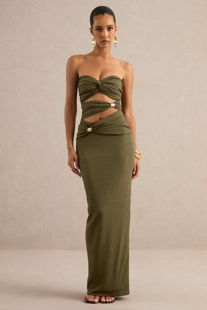 Leontine | Olive Bandeau-Neck Maxi Dress With Body Cut-Outs