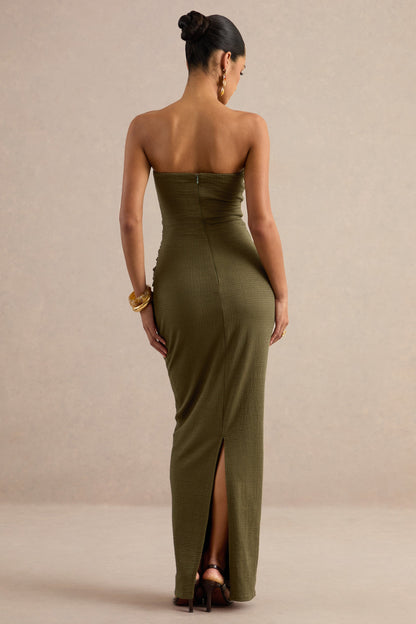 Leontine | Olive Bandeau-Neck Maxi Dress With Body Cut-Outs