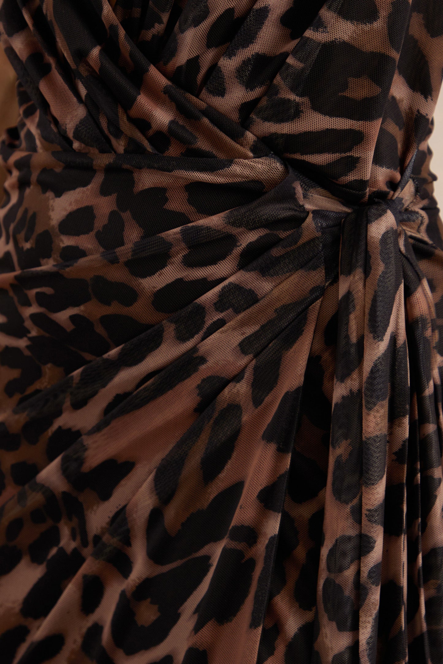 Anwen | Leopard Print Mesh V-Neck Maxi Dress With Front High Split