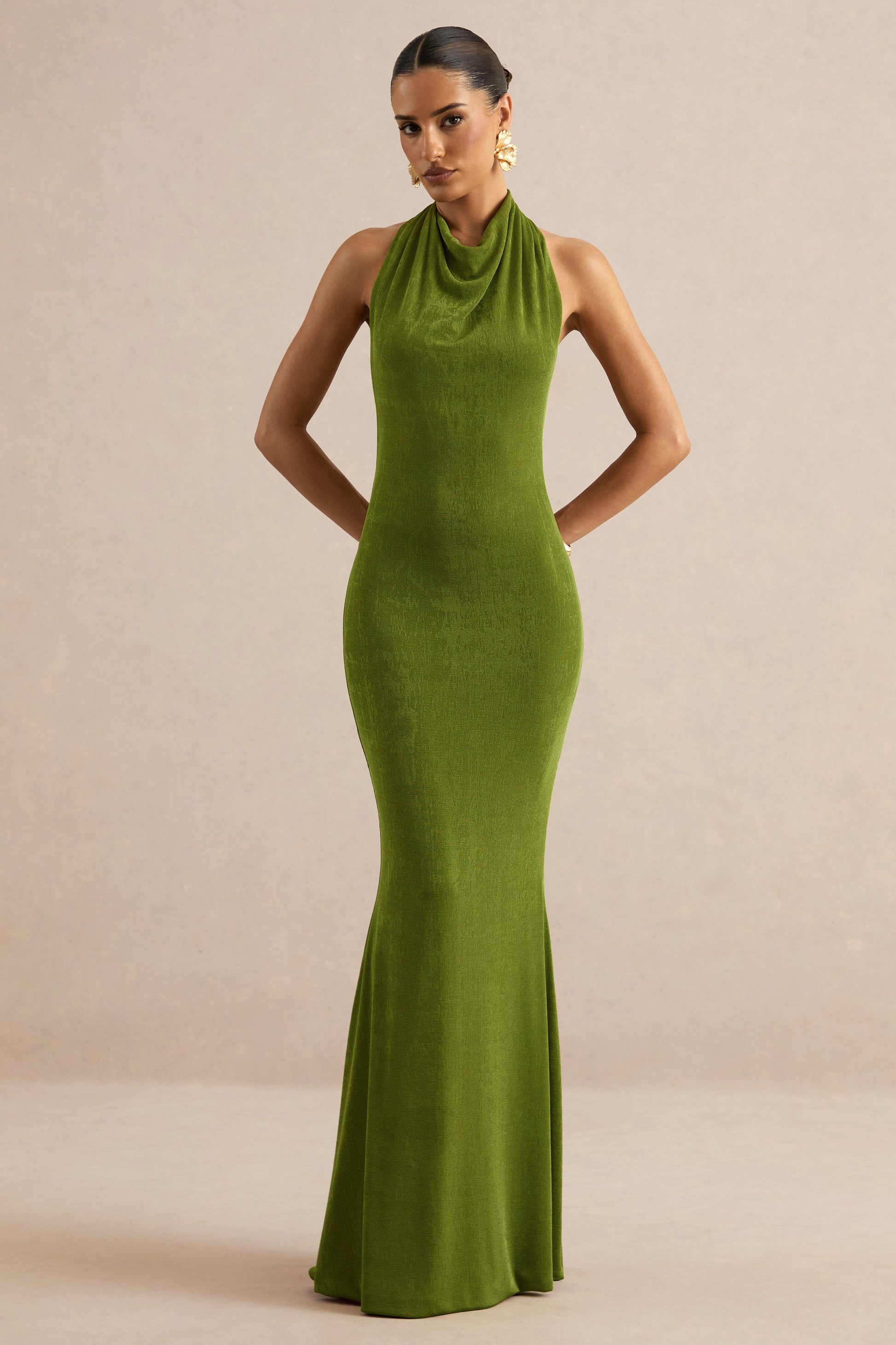 Ariosa | Lime High-Neck Maxi Dress With Open Back