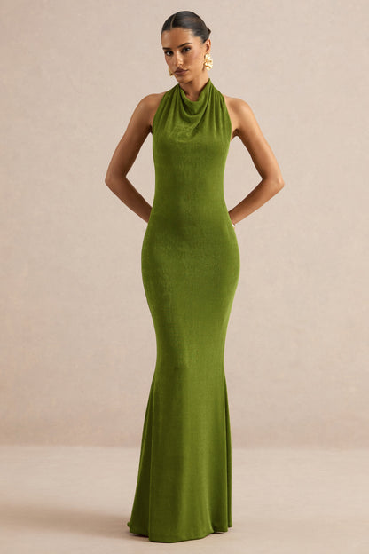 Ariosa | Lime High-Neck Maxi Dress With Open Back