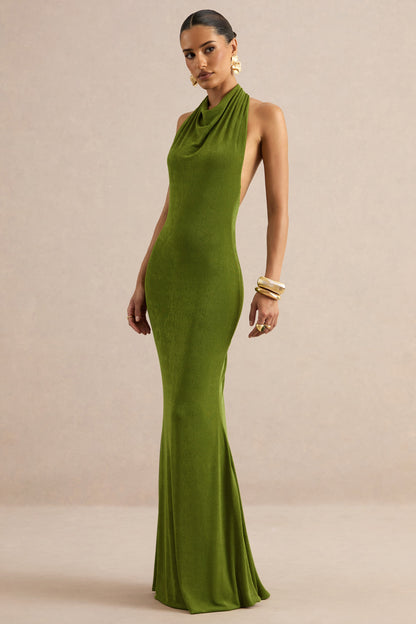 Ariosa | Lime High-Neck Maxi Dress With Open Back