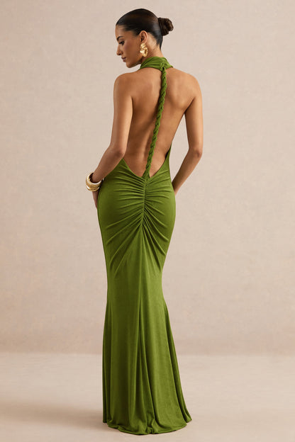Ariosa | Lime High-Neck Maxi Dress With Open Back