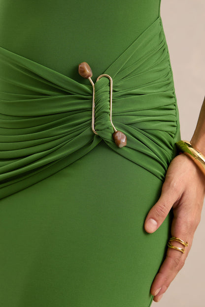 Camri | Green Bardot-Neck Maxi Dress With Twist Strap