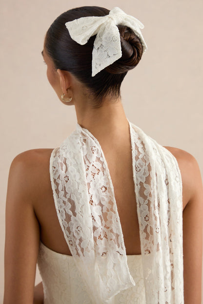 Elvara | White Lace Bandeau-Neck Mini Dress With Scarf Detail